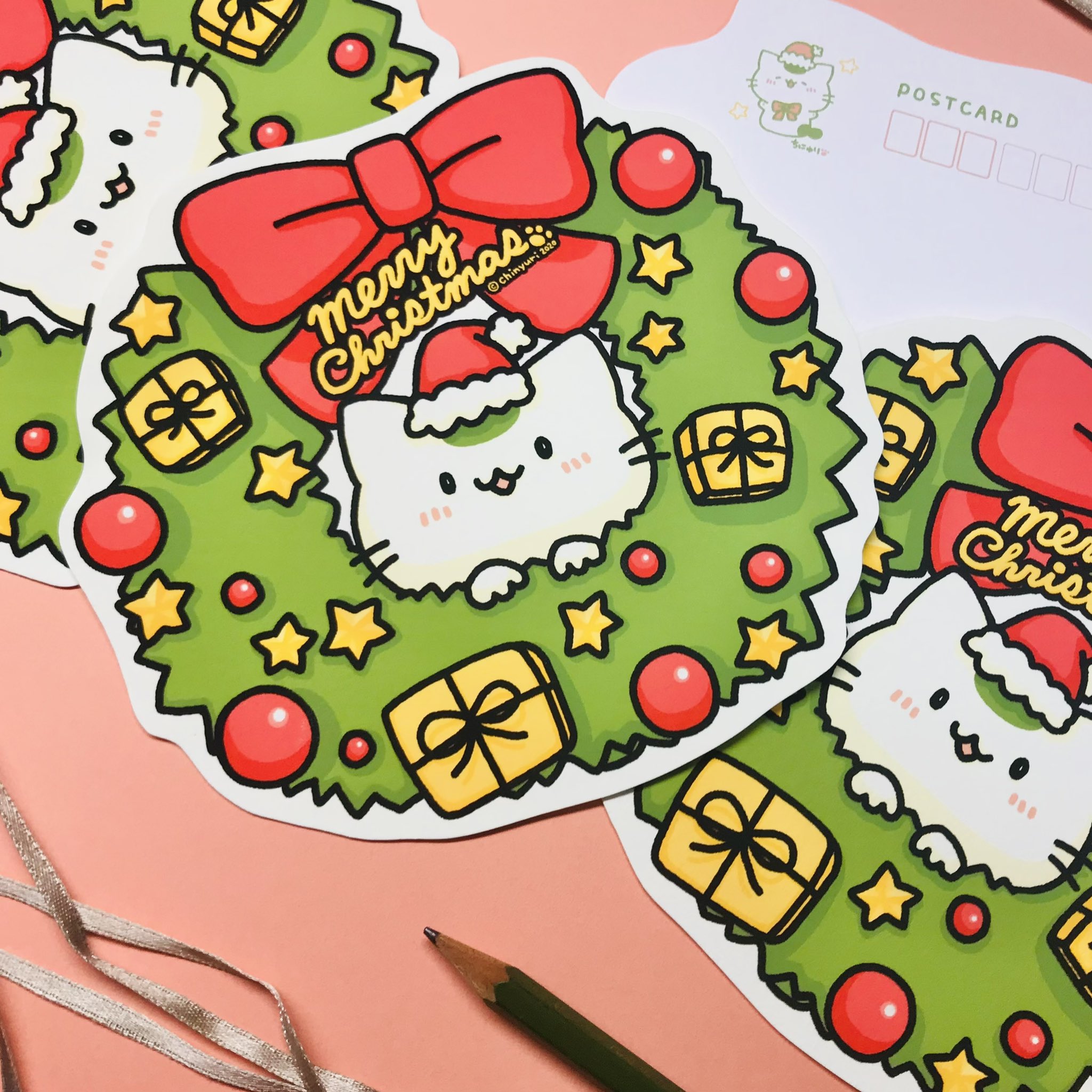 ポストカード(クリスマスリース),ちにゅり,¥480